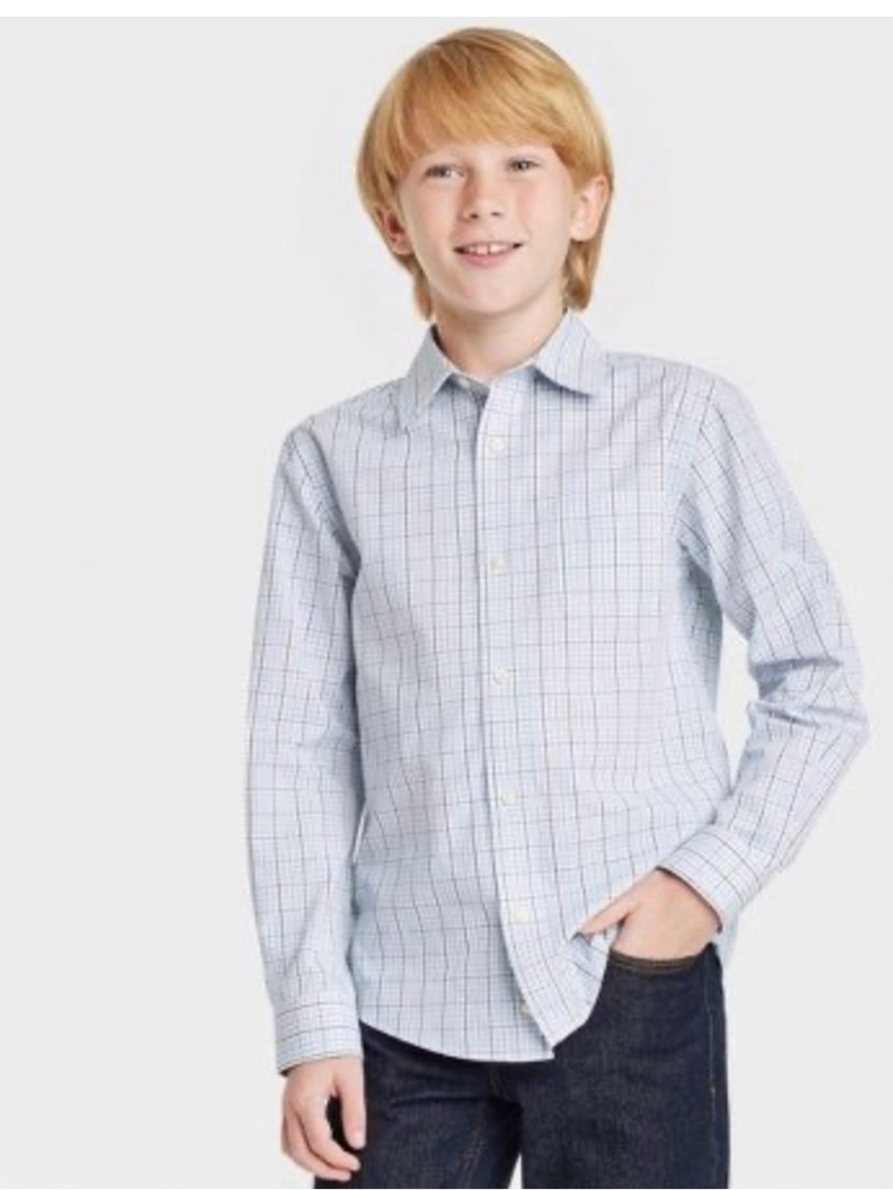 Cat & Jack Boys' Blue and White Checked Button-Down Shirt